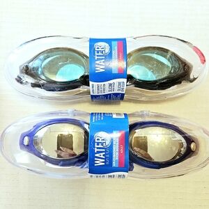 2 Adult Unisex Blue Silicon Swim Goggles UV Protection Polycarbonate Latex Free